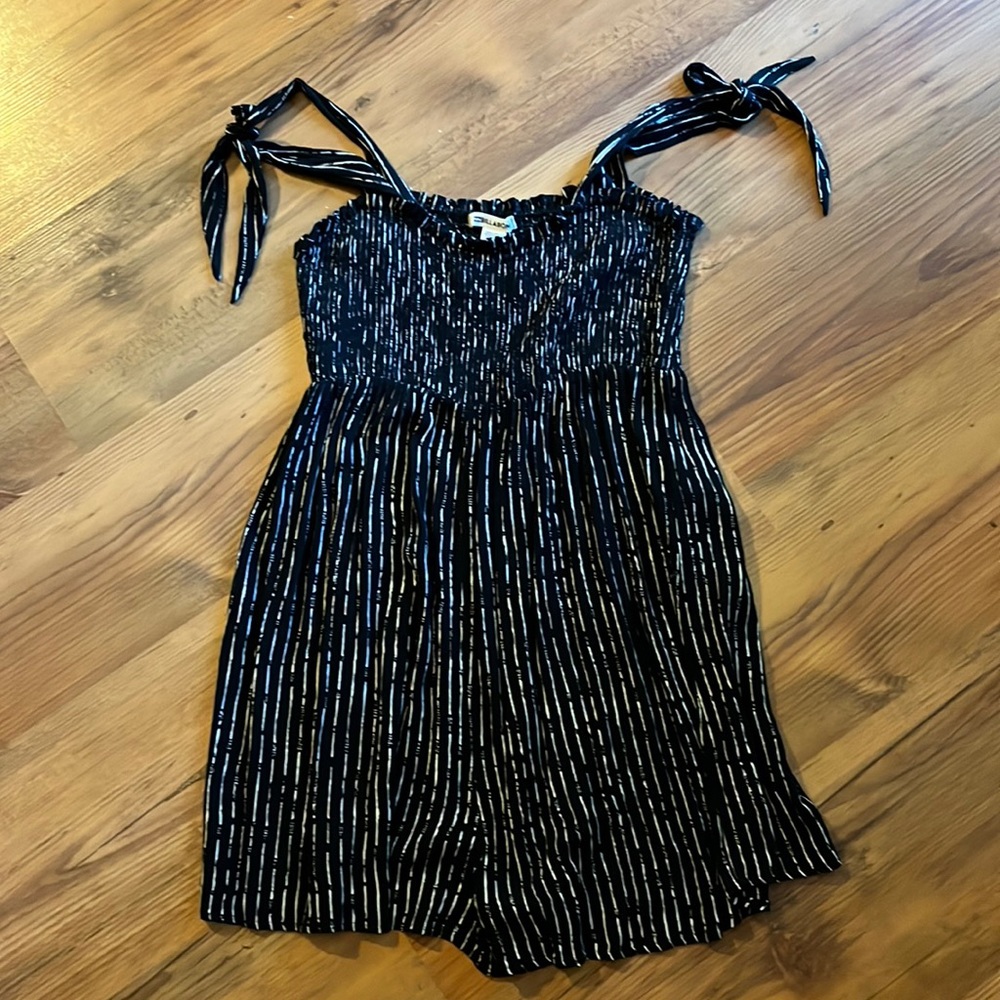 Billabong Stripe Smocked Tie Shoulder Romper L